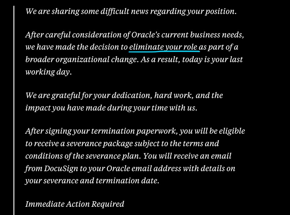 Oracle Email（裁员邮件）